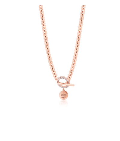 Romi Necklace - Chain with T-Bar - Rose Gold Plated/Silver
