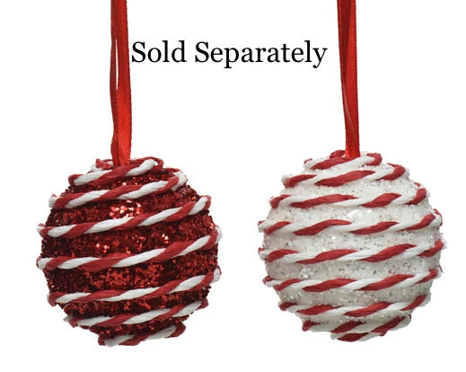 Red & White Glitter Foam Bauble - 6 cm - 2col ass