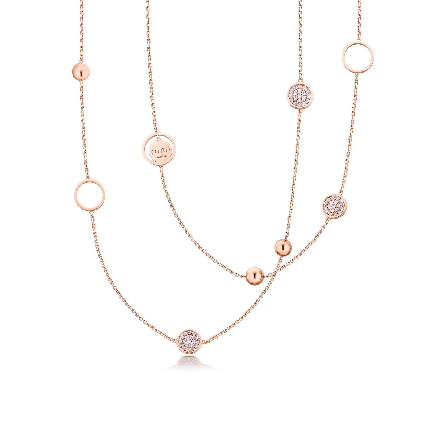 Romi Necklace - Pave & Bead Double Length - Rose Gold Plated