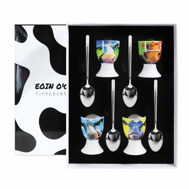 Eoin O Connor Cow Egg Cup & Spoons - Set of 4